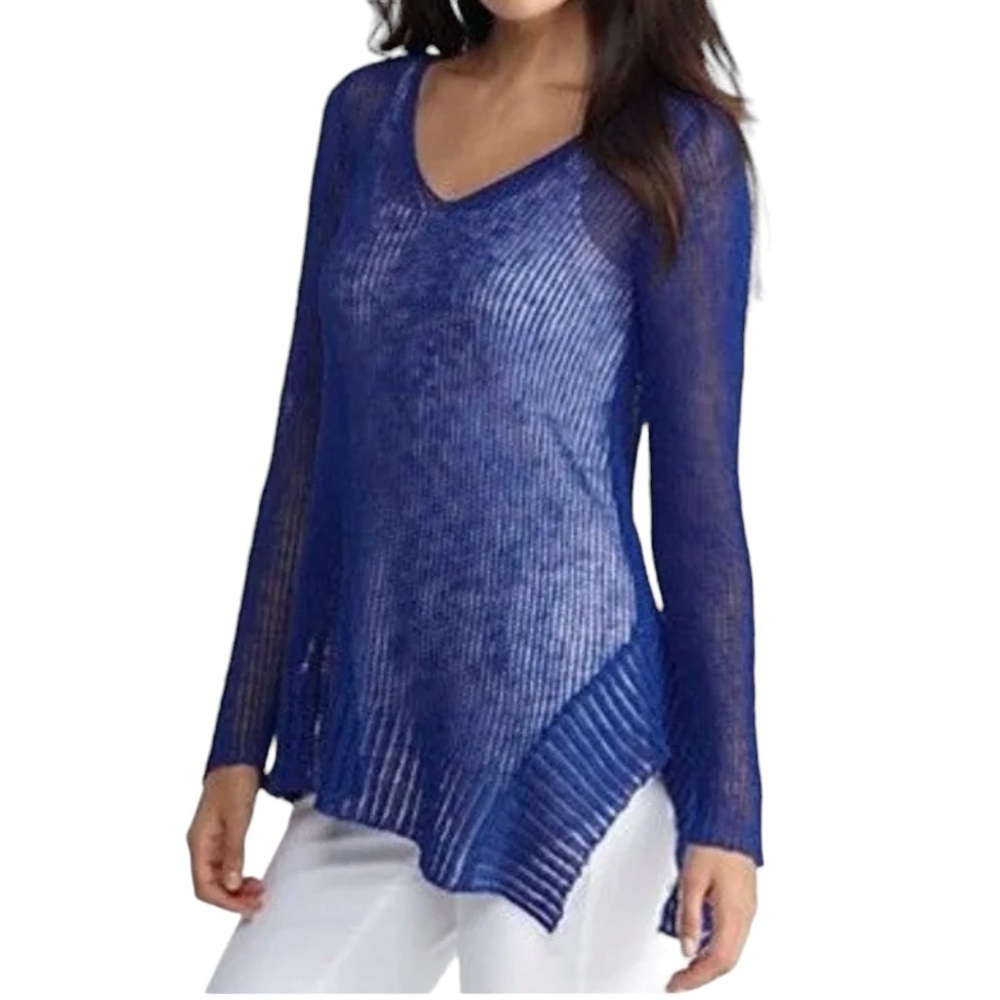EUC Eileen Fisher Royal Blue Open-Weave Linen-Blend Sweater